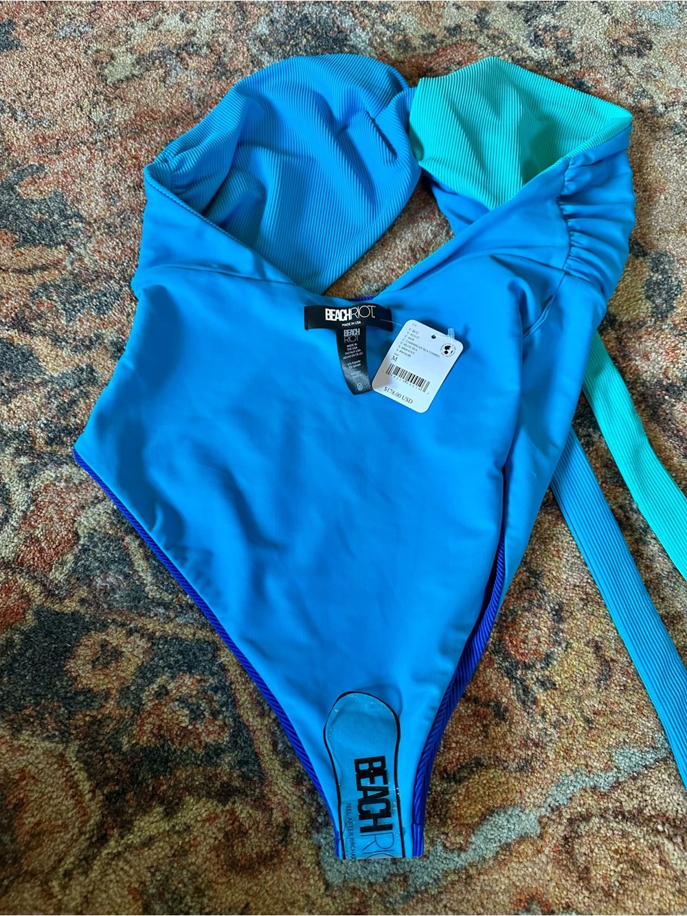 Beach Riot Blue, Teal & Aqua Colorblock One-Piece Swimsuit - Picture 6 of 6